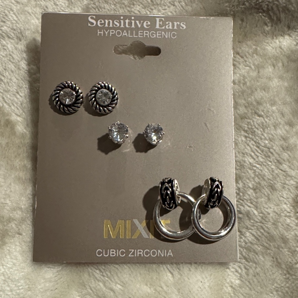 Mixit Silver and Black Hypoallergenic Earrings